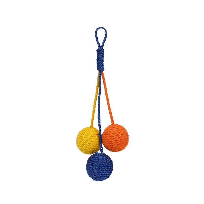Cat toy set with teaser stick and catnip balls in blue, green, and red yellow blue colours