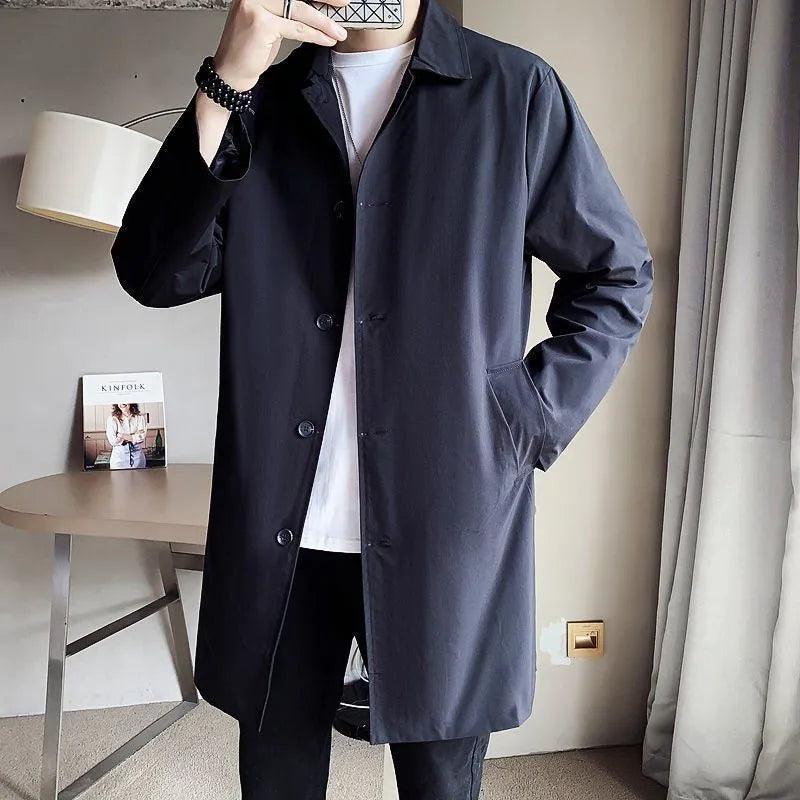 Men's mid-length loose rabbit fur trench coat in khaki, sizes M to 5XL, youth fashion style