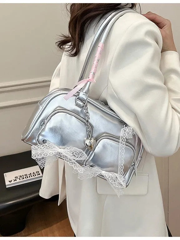 Large capacity soft PU leather women's shoulder bag with phone pocket in horizontal square design