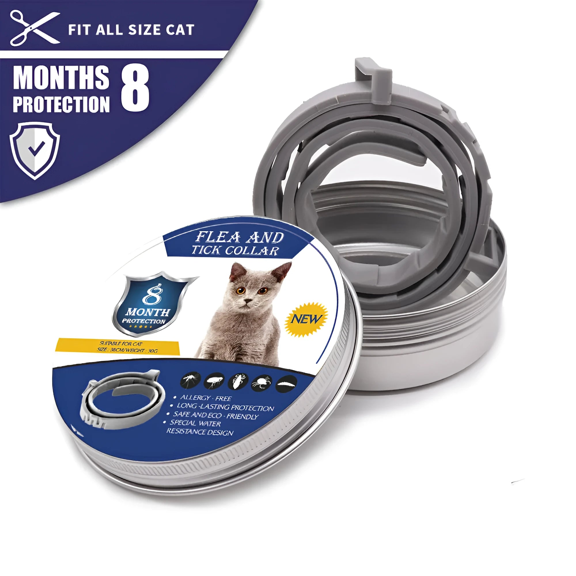 Pet anti-mosquito collar for cat or dog, adjustable waterproof insect repellent in TPR silicone, 65cm dog and 38cm cat sizes