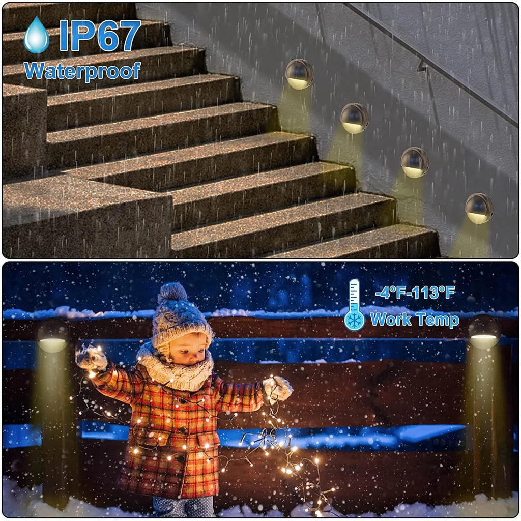 Compact low voltage outdoor step light with IP67 rating for garden paths