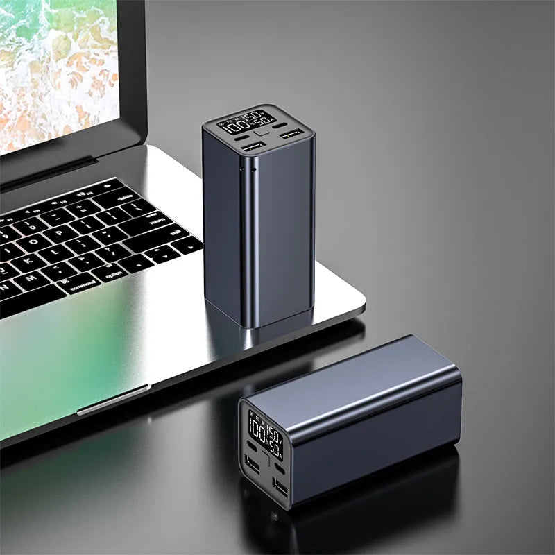 65W metal power bank for laptop charging with 20000mAh capacity in black, blue or grey colours