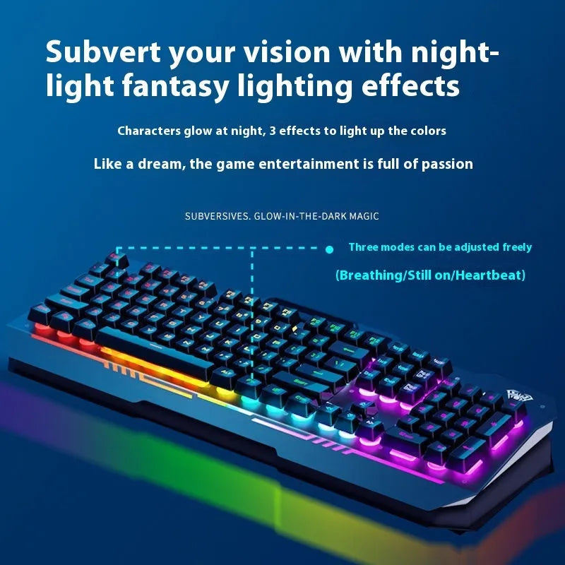 F3010 mechanical feel wired keyboard mouse and headset bundle in black or white with LED lighting
