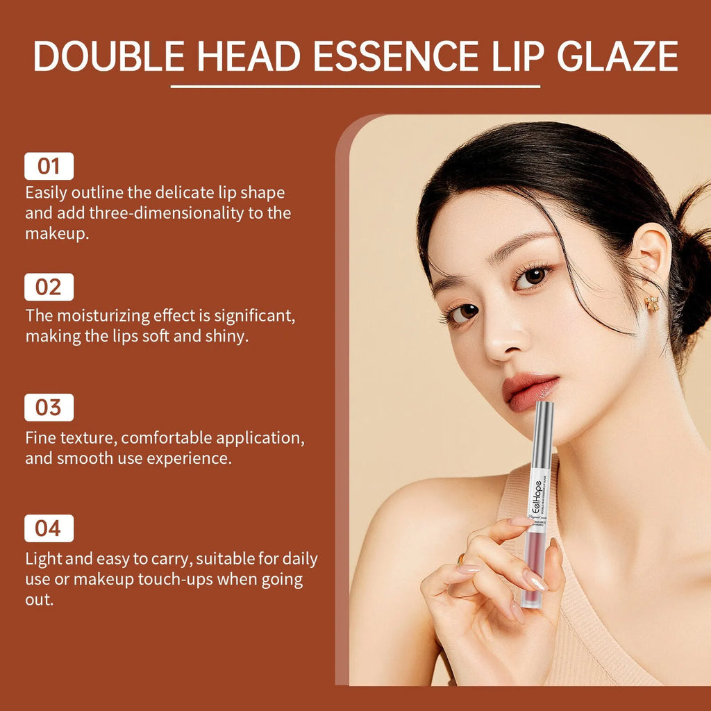 Double-headed lip liner and lacquer pen with three colour options