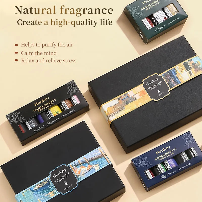 Water soluble aromatherapy essential oil set in boxed packaging with multiple quantity options