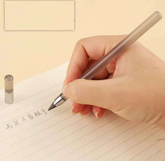 Acrylic transparent rod eternal pencil with alloy head and HB lead in beige colour