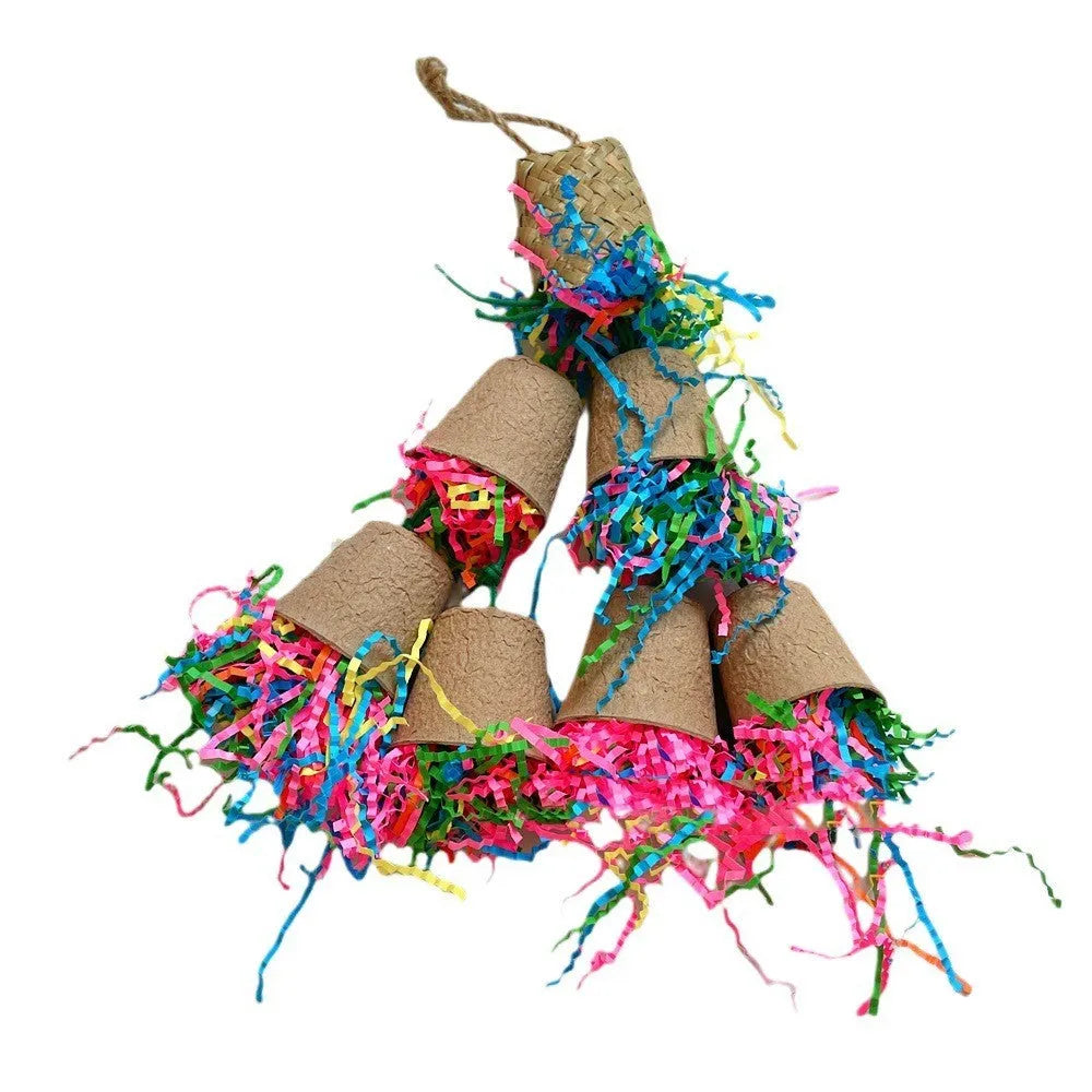 Parrot paper cup palm weaving gnawing toy hanging with natural wood colour
