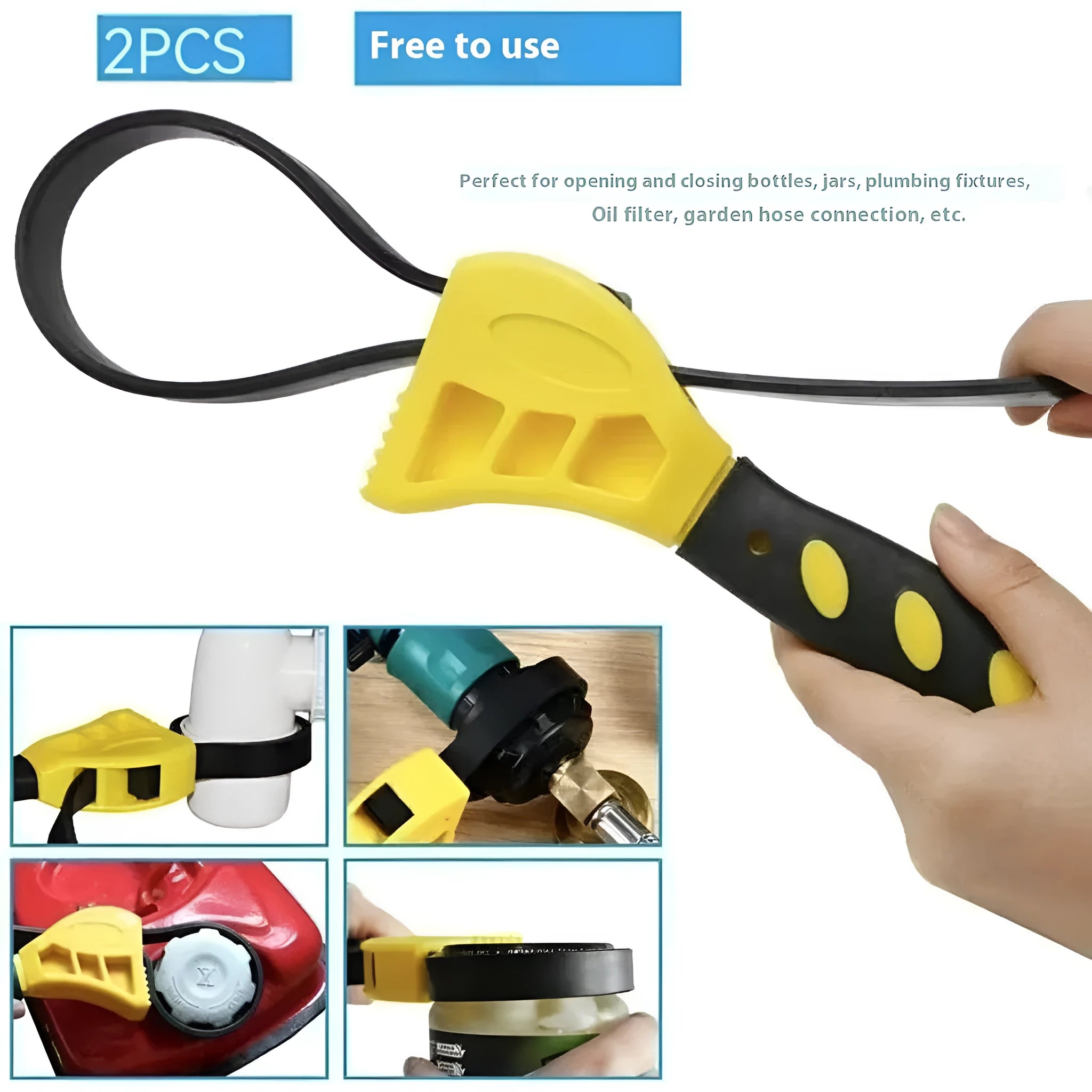 6-inch and 8-inch adjustable rubber strap wrench set with plastic rubber handles