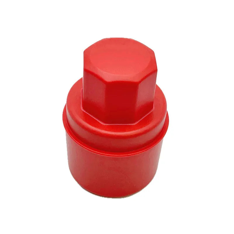 Black and red tyre polishing sponge brushes with PP handles and protective lids on a garage worktop