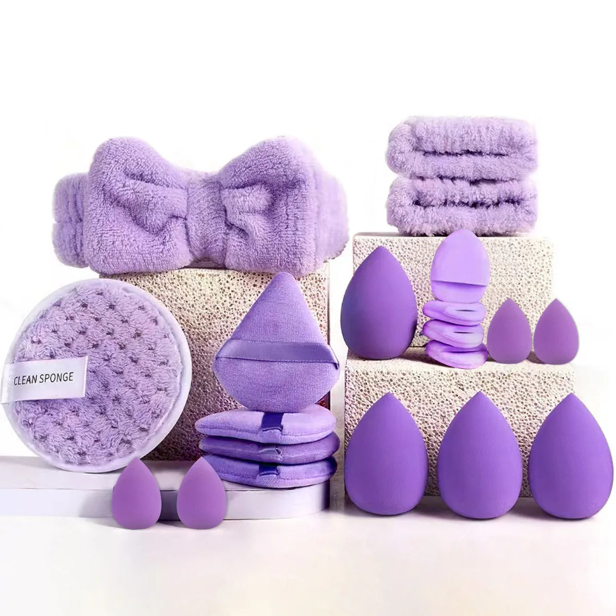 40-piece beauty tools major combination suit with hydrophilic non-latex face wash and makeup tools in Brown, Pink, Purple