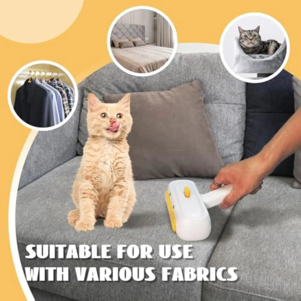 Yellow duck portable pet hair remover with plastic body and bristle brush for removing pet fur
