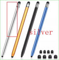 Metal two-in-one touch screen stylus pen in various colours, compatible with Samsung, Apple, OPPO, Xiaomi devices.