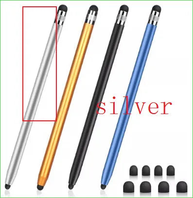 Metal two-in-one touch screen stylus pen in various colours, compatible with Samsung, Apple, OPPO, Xiaomi devices.