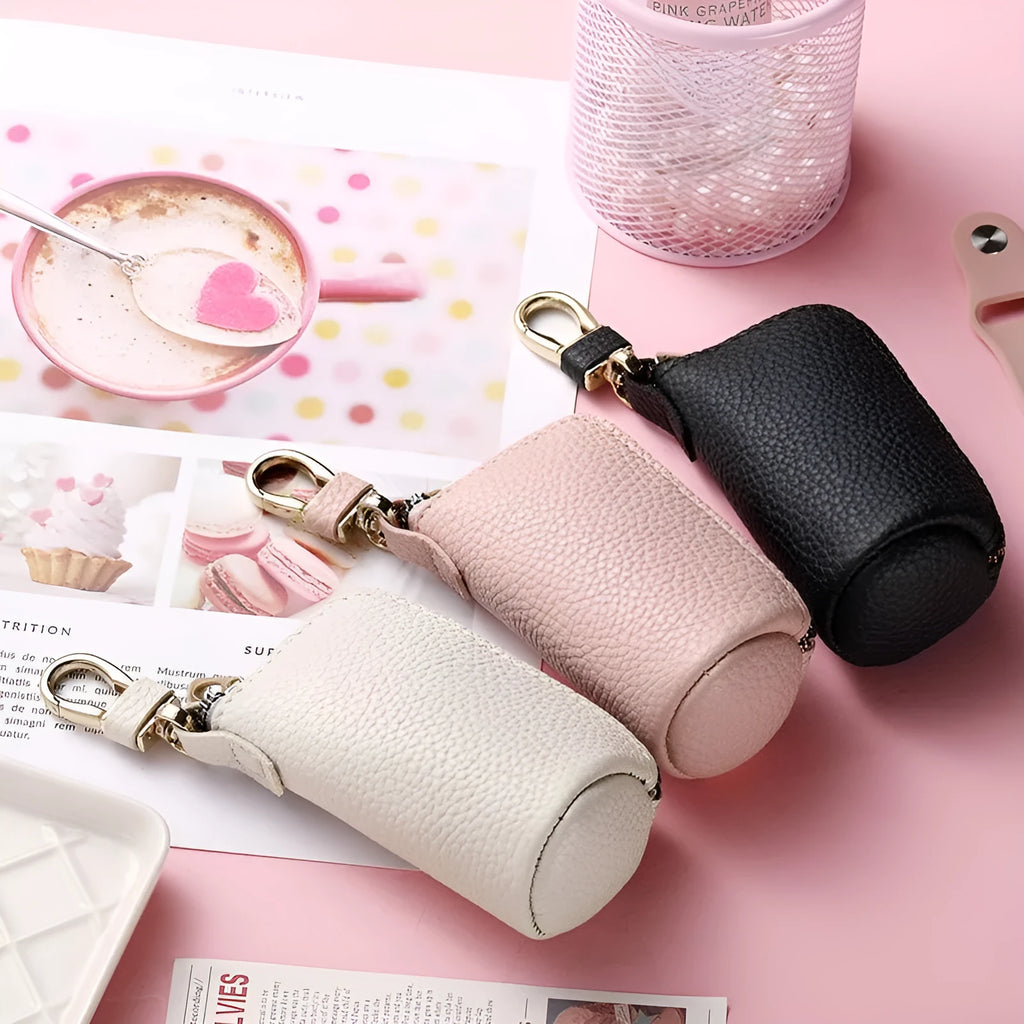 Black PU waterproof key organiser case with zip closure for car and house keys