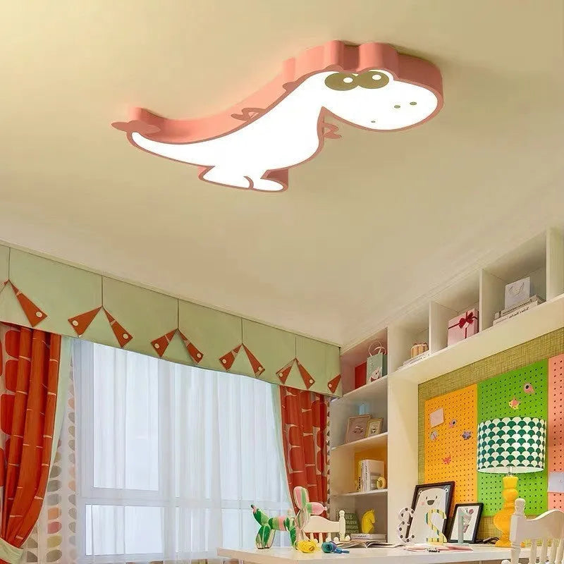 Cartoon dinosaur design ceiling light with 48cm diameter and green or pink colour options
