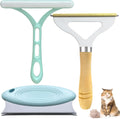 Three pet hair remover tools: metal lint brush, silicone brush, and round scraper for clothes sofa car cleaning