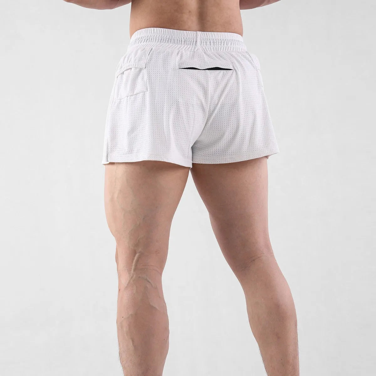 Men's quick-drying nylon summer shorts in black or white with mid-waist design