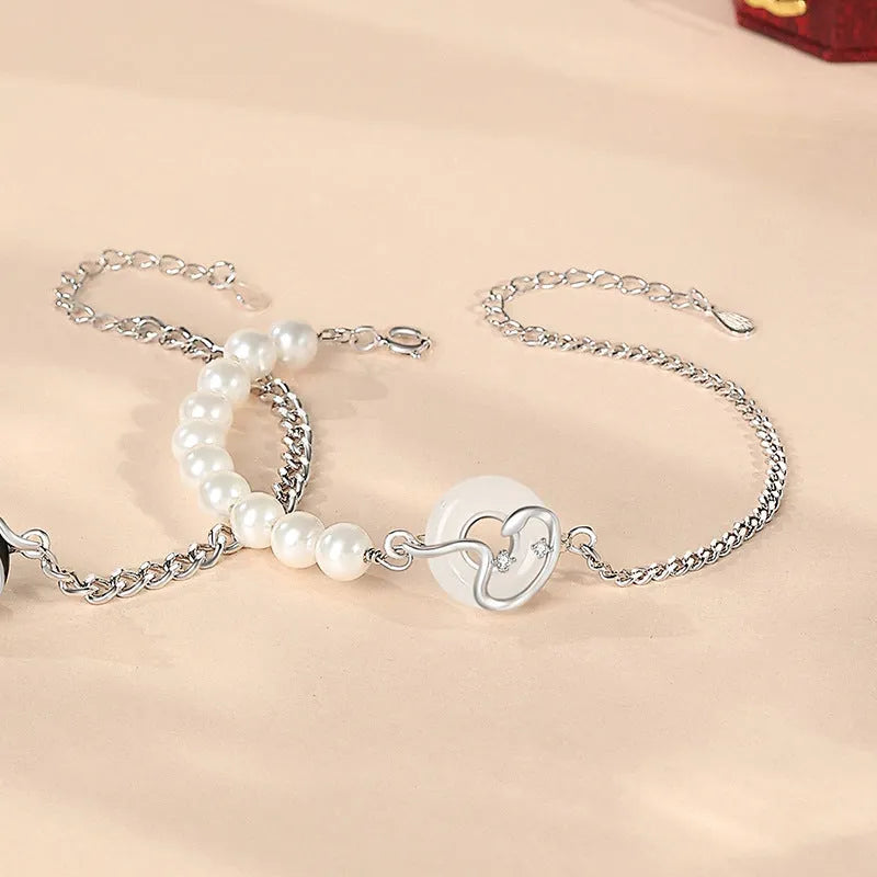 925 sterling silver snake design couple bracelet with a safe buckle in New Chinese style.