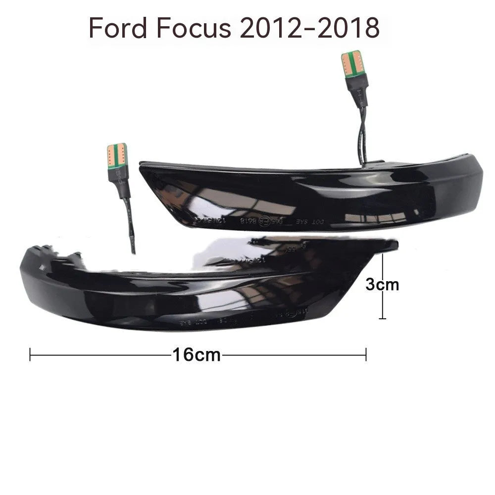 Ford Focus and Mondeo rearview mirror waterfall light kit showing blue and yellow LED options