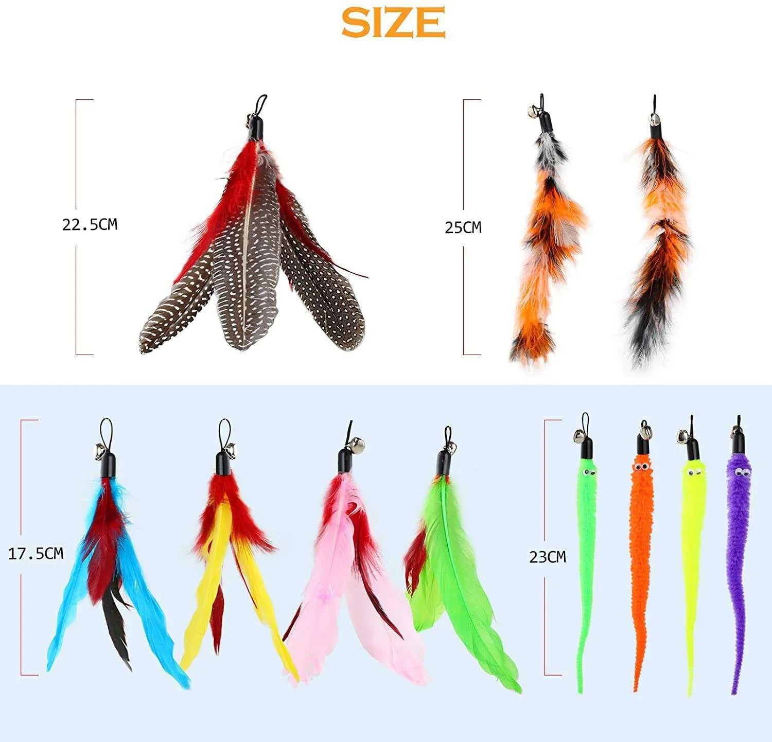 Multi-colour cat fishing rod toy set with telescopic poles and feather attachments