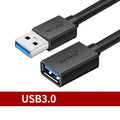 Black USB male to female extension cable with connectors showing, available in multiple lengths from 1 to 5 metres.