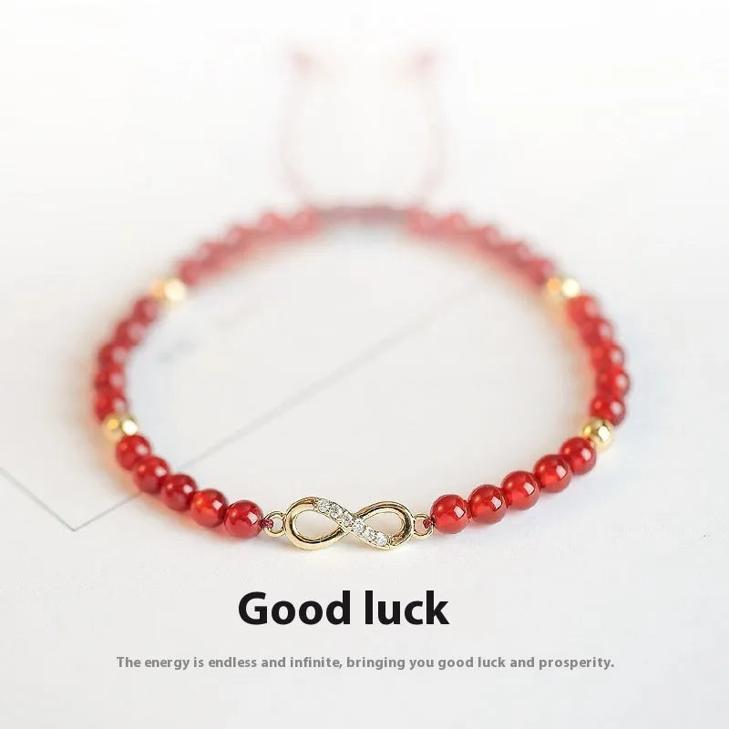 Natural red agate beads bracelet hand-woven diamond shape beads electroplating finish unisex ethnic style