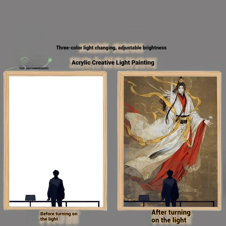 Solid wood framed decorative painting of Huacheng Xie Lian with USB light, 23x17cm size, vertical display