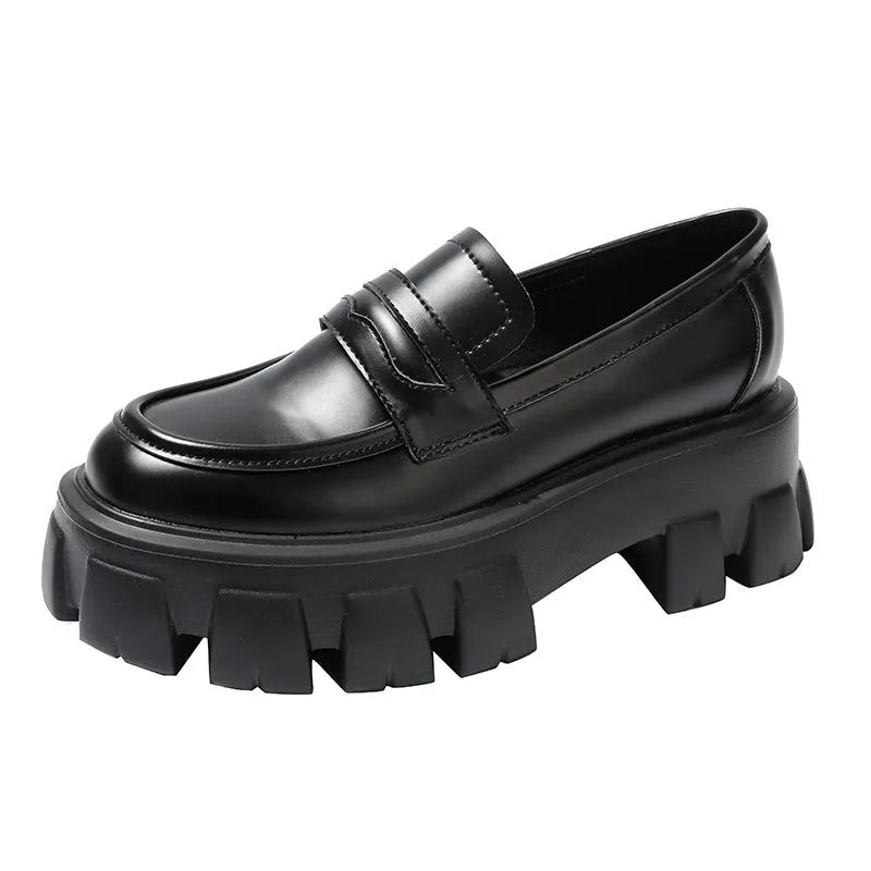 British style wide fat foot loafers in matte or patent leather with muffin base heels