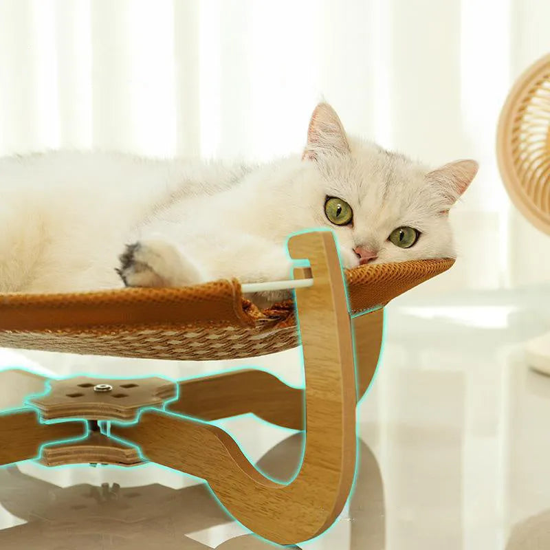 Brown woven rattan pet hammock bed measuring 46cm with off-ground design for cats and dogs