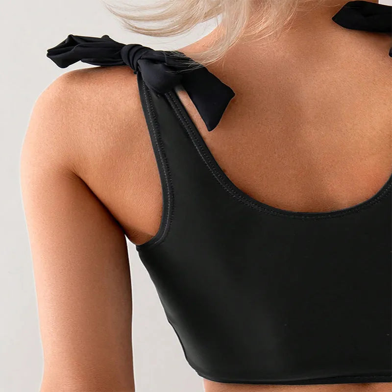 Women's bikini swimsuit with coconut print, lace-up top, polyester, sleeveless, two-piece set