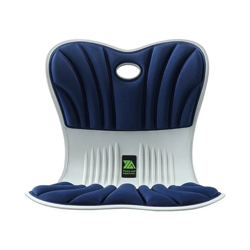 Ergonomic waist support cushion for office chairs in grey colour showing contoured shape