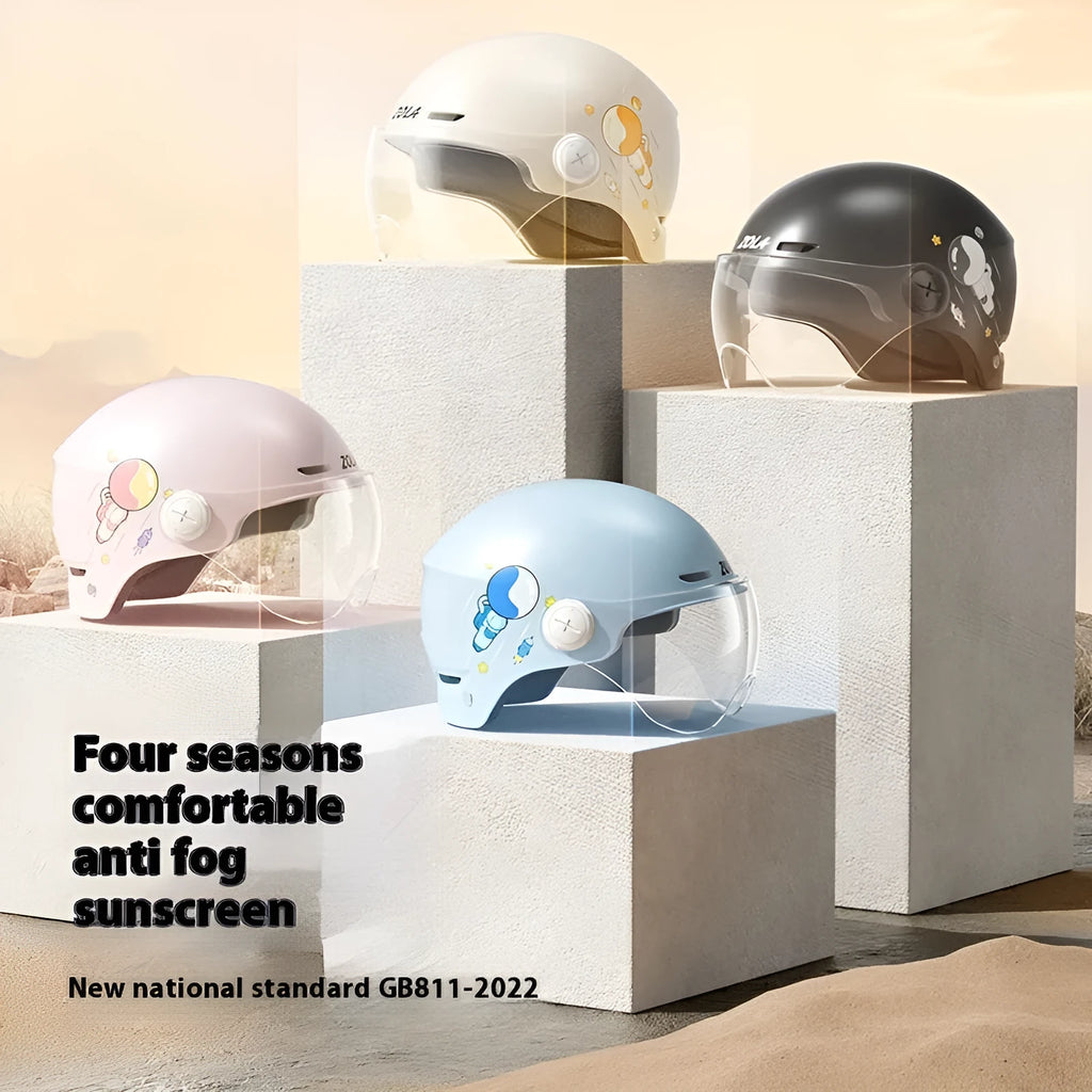 Khaki ABS electric motorcycle half helmet with interchangeable lenses for sun protection and clear visibility
