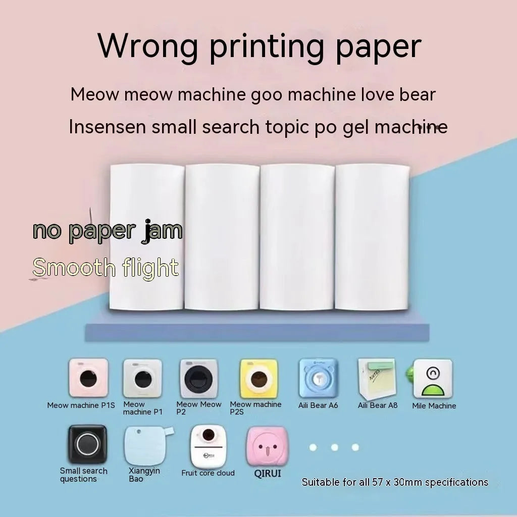 57x30mm thermal printing paper rolls in pink, yellow, and blue for wrong question books