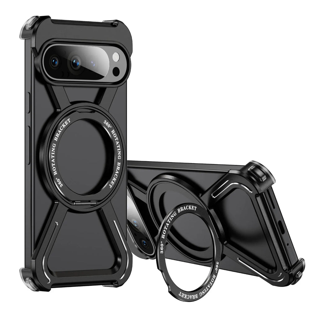 Black metal magnetic rotating bracket phone case for Google Pixel 9 Pro