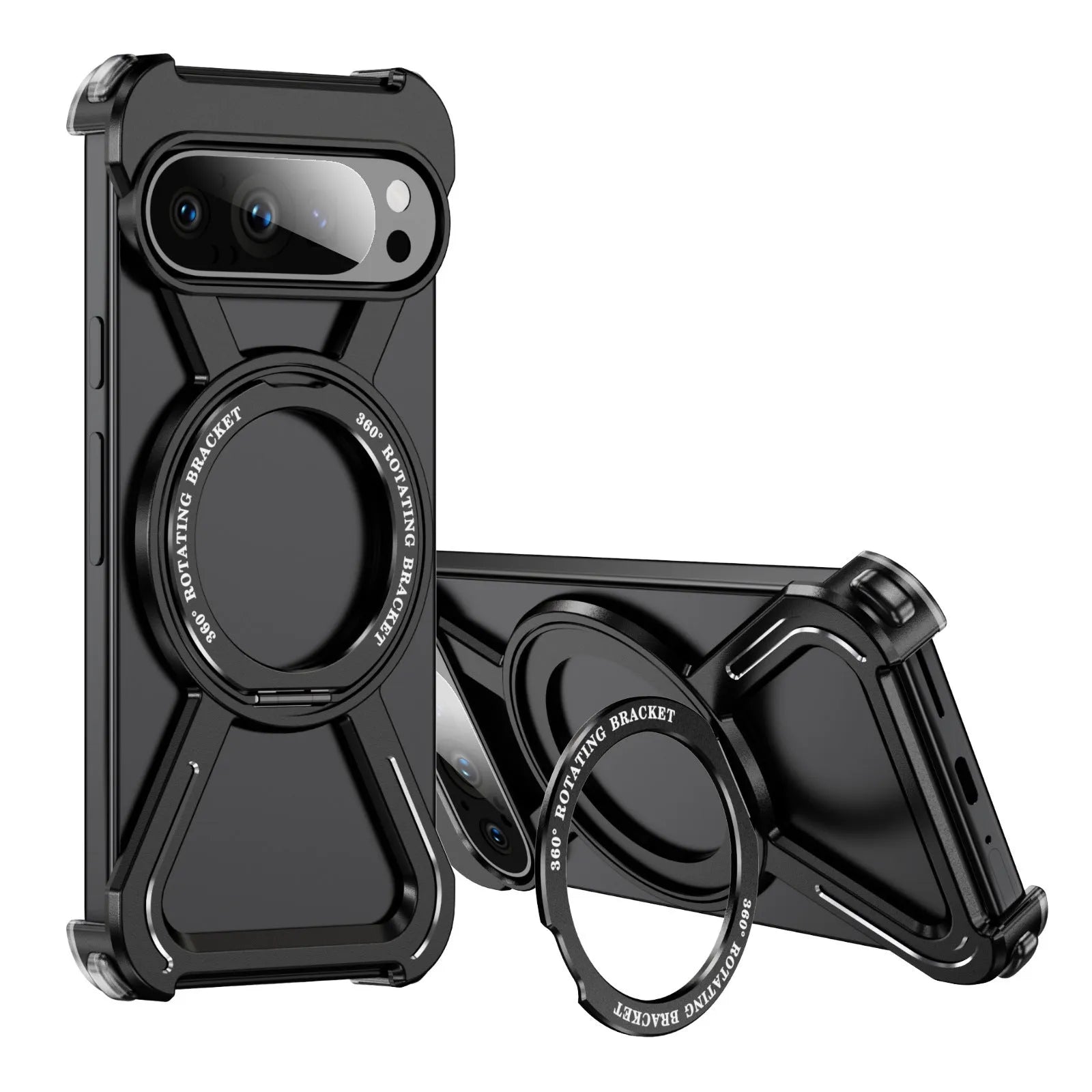 Black metal magnetic rotating bracket phone case for Google Pixel 9 Pro