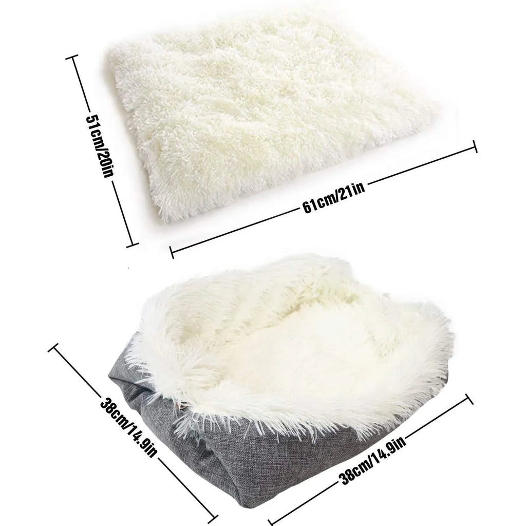 Self-heating pet blanket nest 61x51cm gray with long plush hair and black non-slip bottom