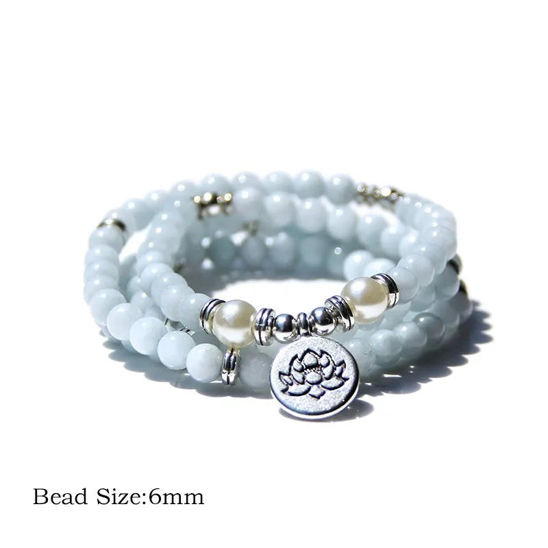 Natural stone bracelet with geometric lotus motif for women, multiple colour options