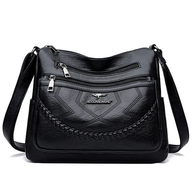 Women's soft leather crossbody shoulder bag in horizontal square design with large capacity