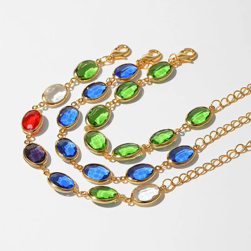 Copper inlay glass geometry bracelet with ellipse motif in blue green multicolor for women fashion OL style