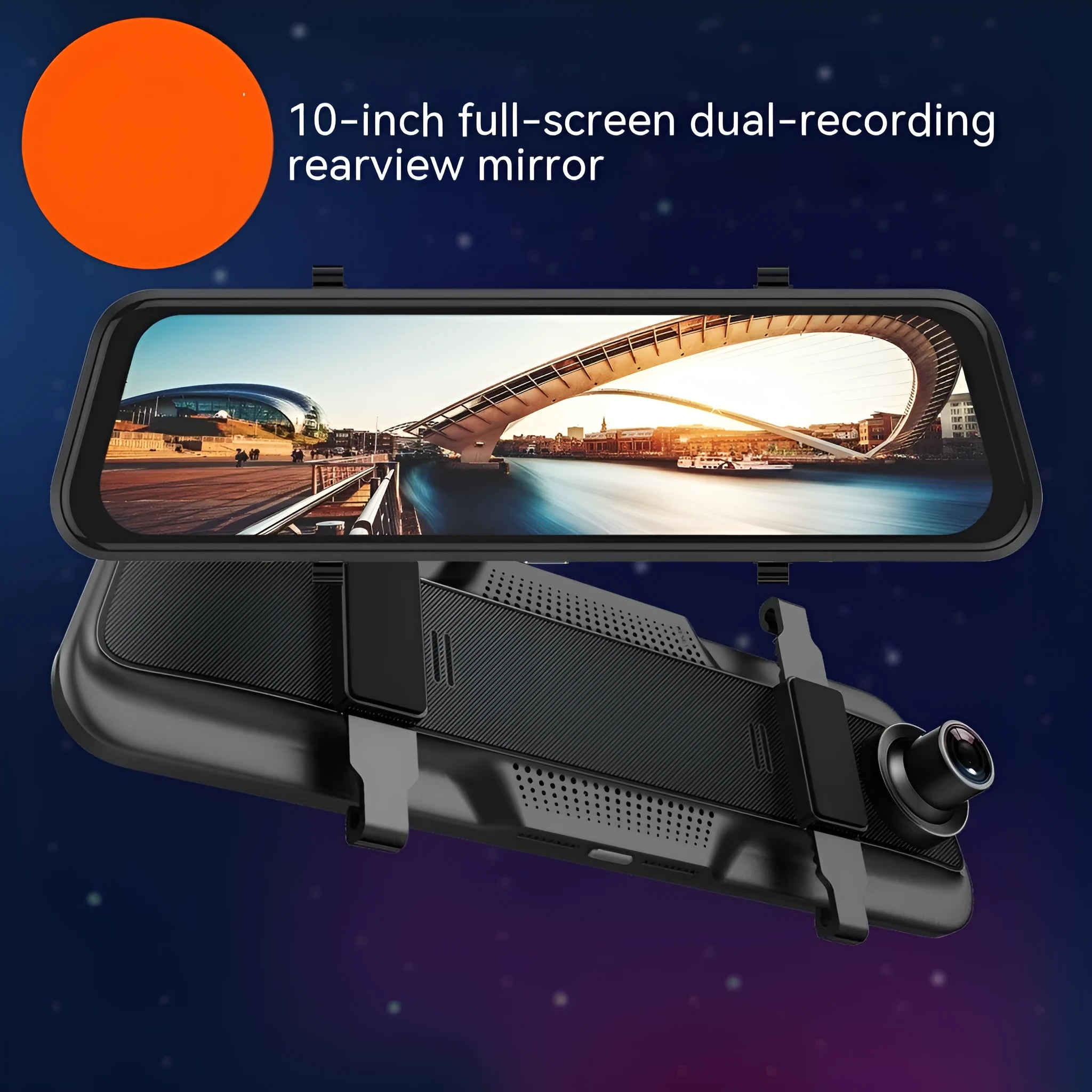 Black 10-inch rearview mirror driving recorder with touch screen and wide-angle lens