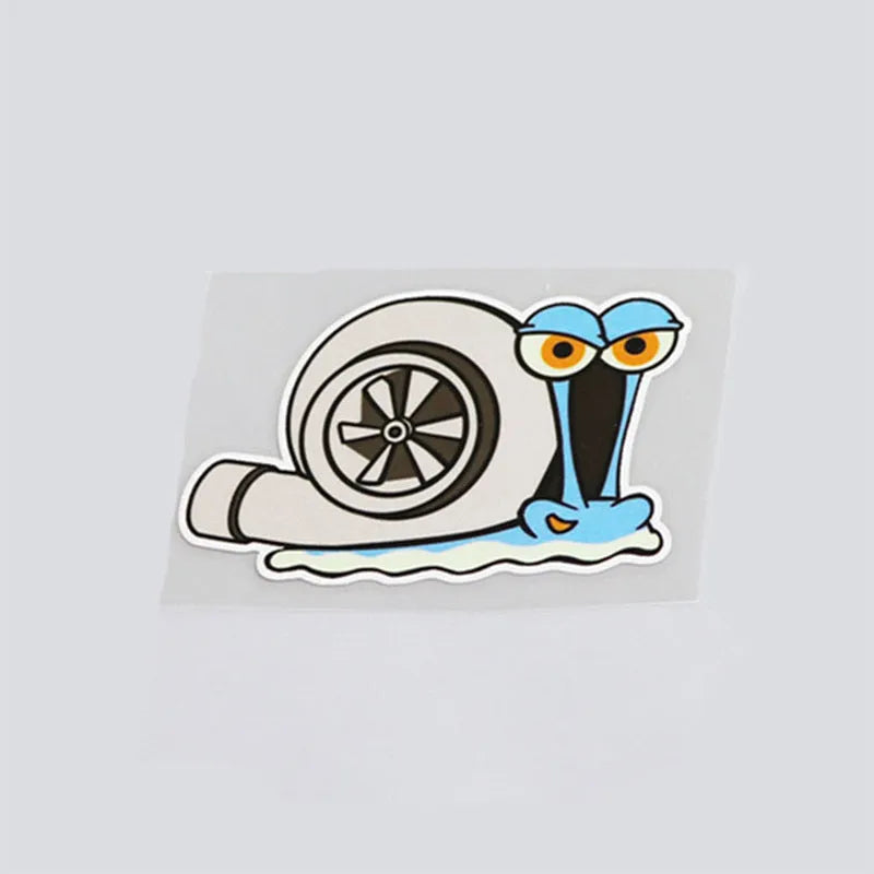 Reflective cartoon snail car bumper sticker, 12cm by 8cm.