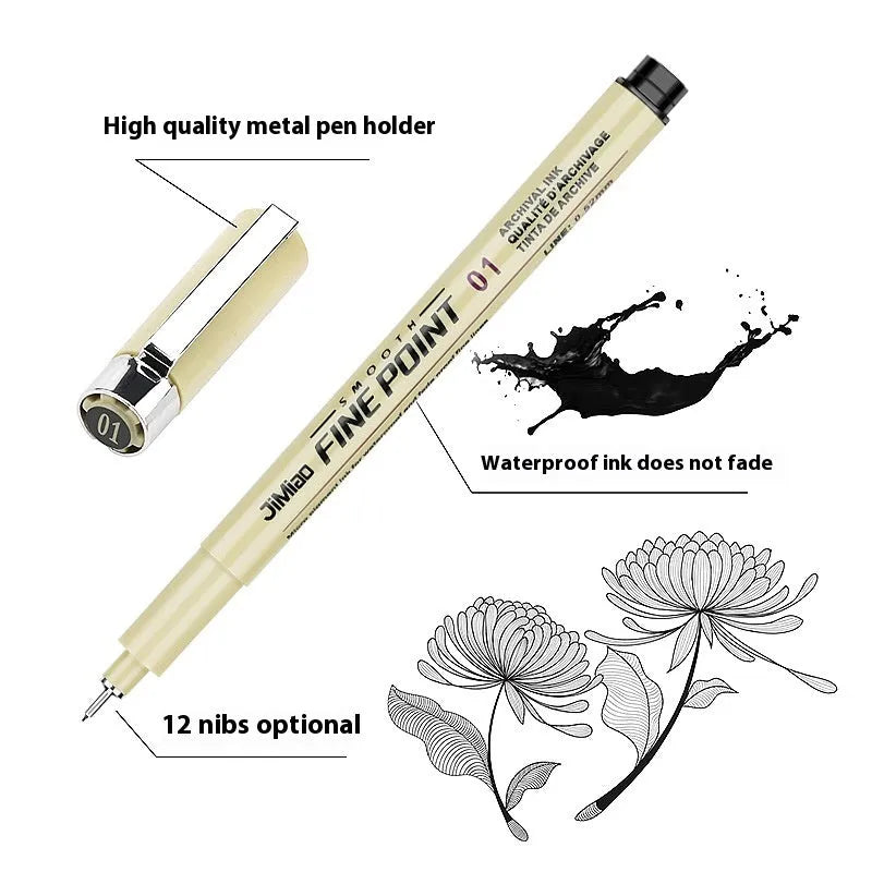 Waterproof needle drawing pen with black ink in plastic shell, 133mm length
