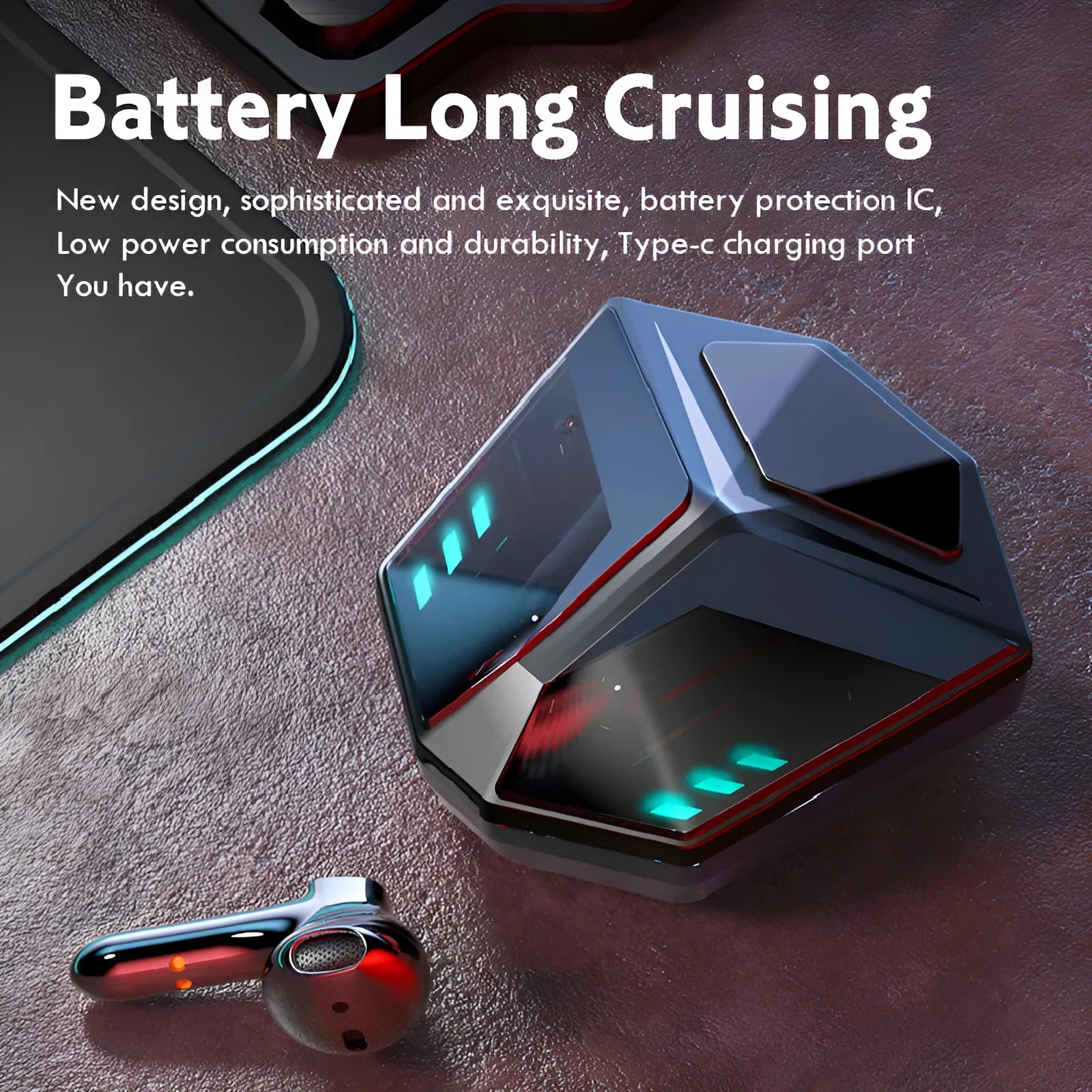 Wireless gaming headset with compact ABS construction in colour shown