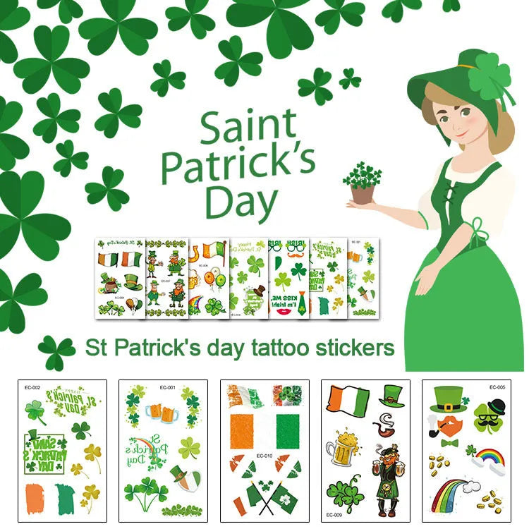 St. Patrick's Day clover design temporary tattoo sticker for children measuring 120 by 75mm