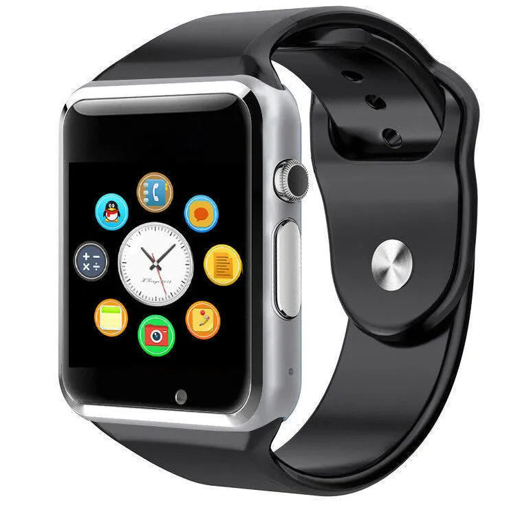 A1 Smart Watch for Android with 1.54-inch screen, Bluetooth, GSM SIM slot, and camera in multiple colours.