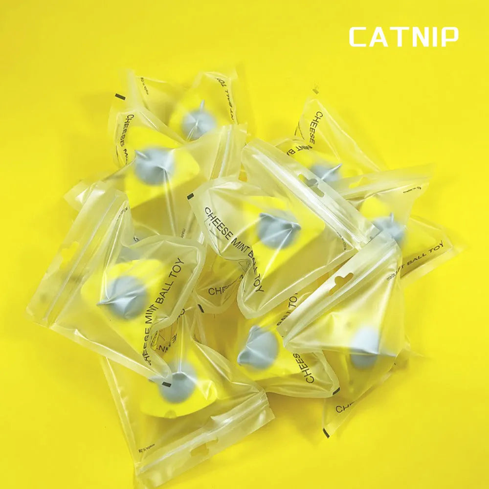 Yellow catnip and silvervine edible chew toy ball for cats