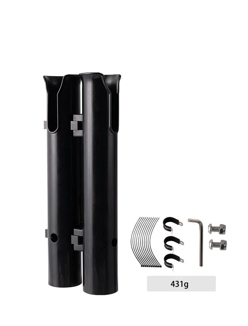 Black carbon fishing rod rack mounted on motorcycle with double-layer plastic rod frame