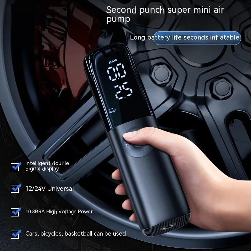 Black portable electric car air pump with pressure gauge for 12V/24V vehicle systems