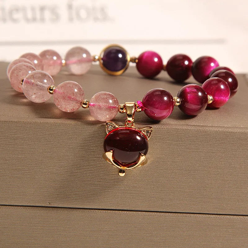 Natural strawberry crystal bracelet for women, simple style, 18cm elastic rope, picture colour