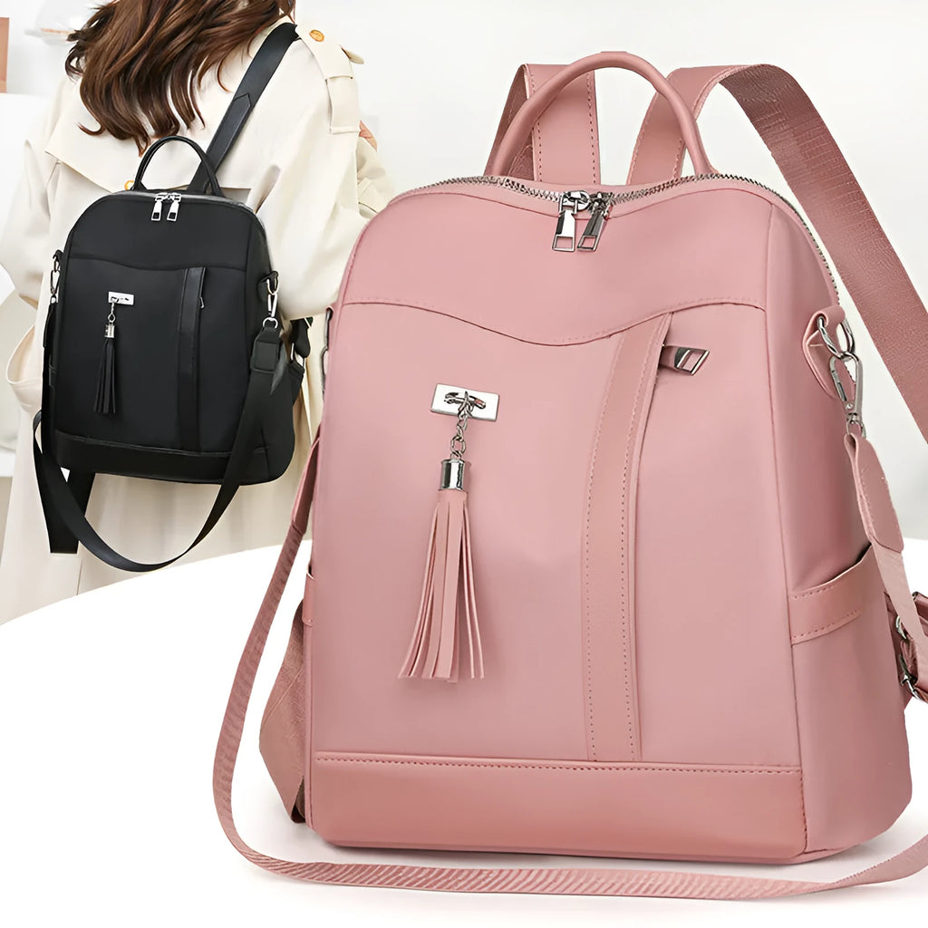 Large capacity simple commute backpack in black with three-dimensional pocket and soft PU material